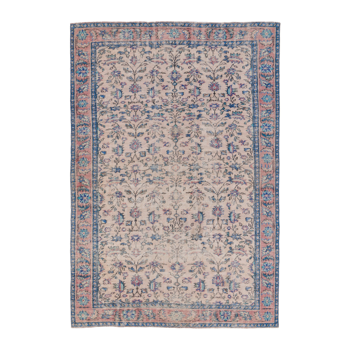 Turkish Isparta area rug in cream and denim, 6' x 8'8"