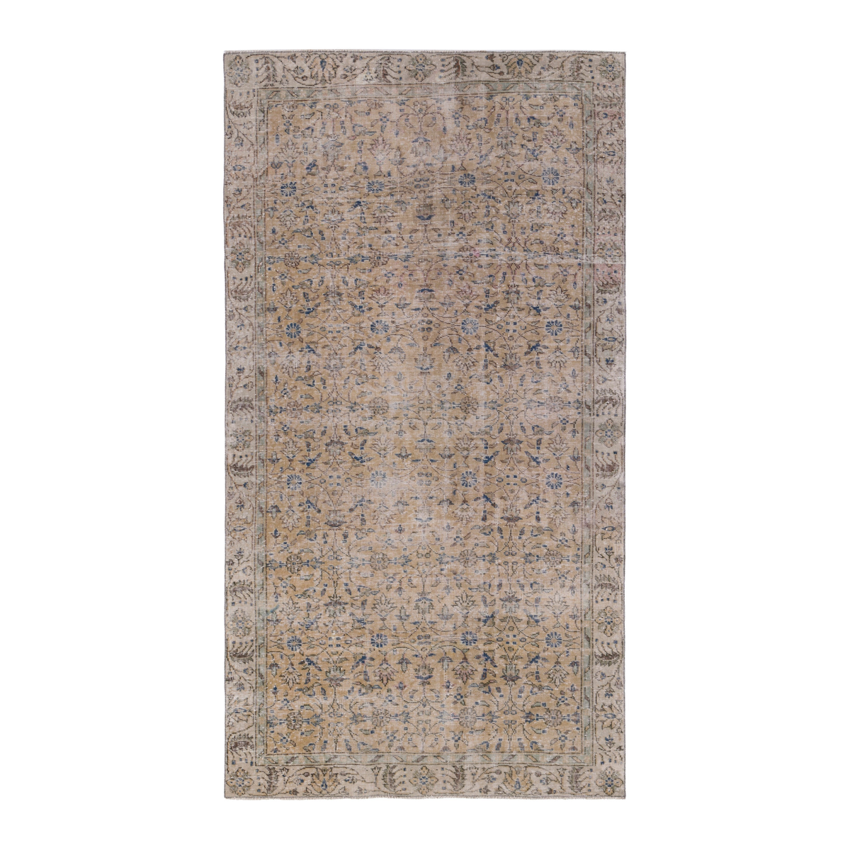Turkish Isparta area rug in tan and denim, 5'1" x 8'10"