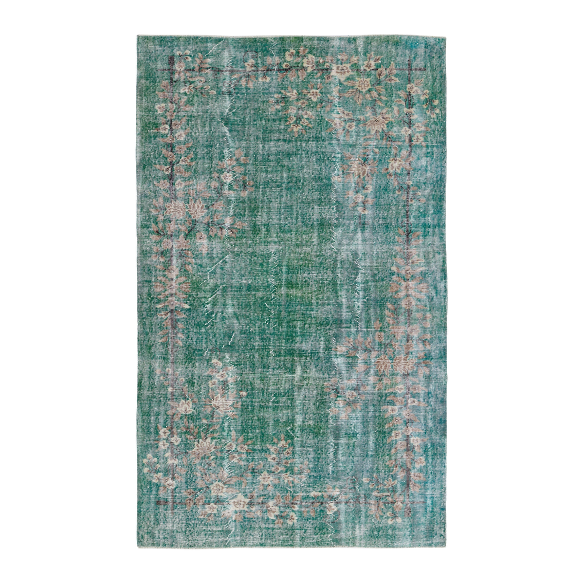 Turkish Isparta area rug in teal and muted pink, 5'8" x 9'1"