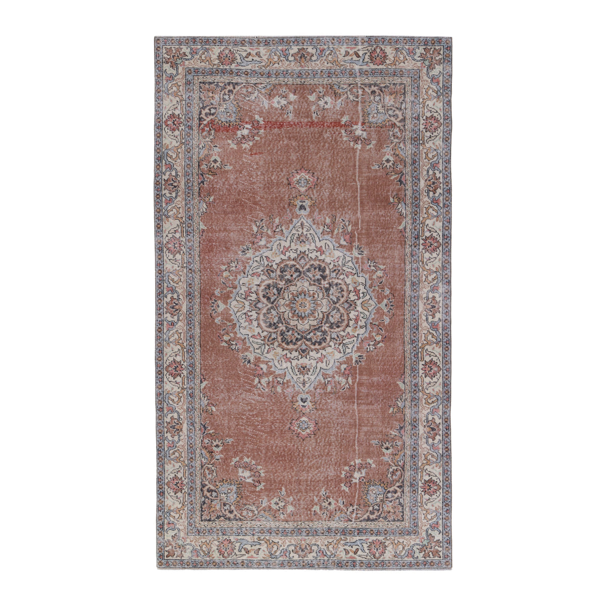 Turkish Isparta area rug in dusty rose and muted pink, 4'11" x 8'7"