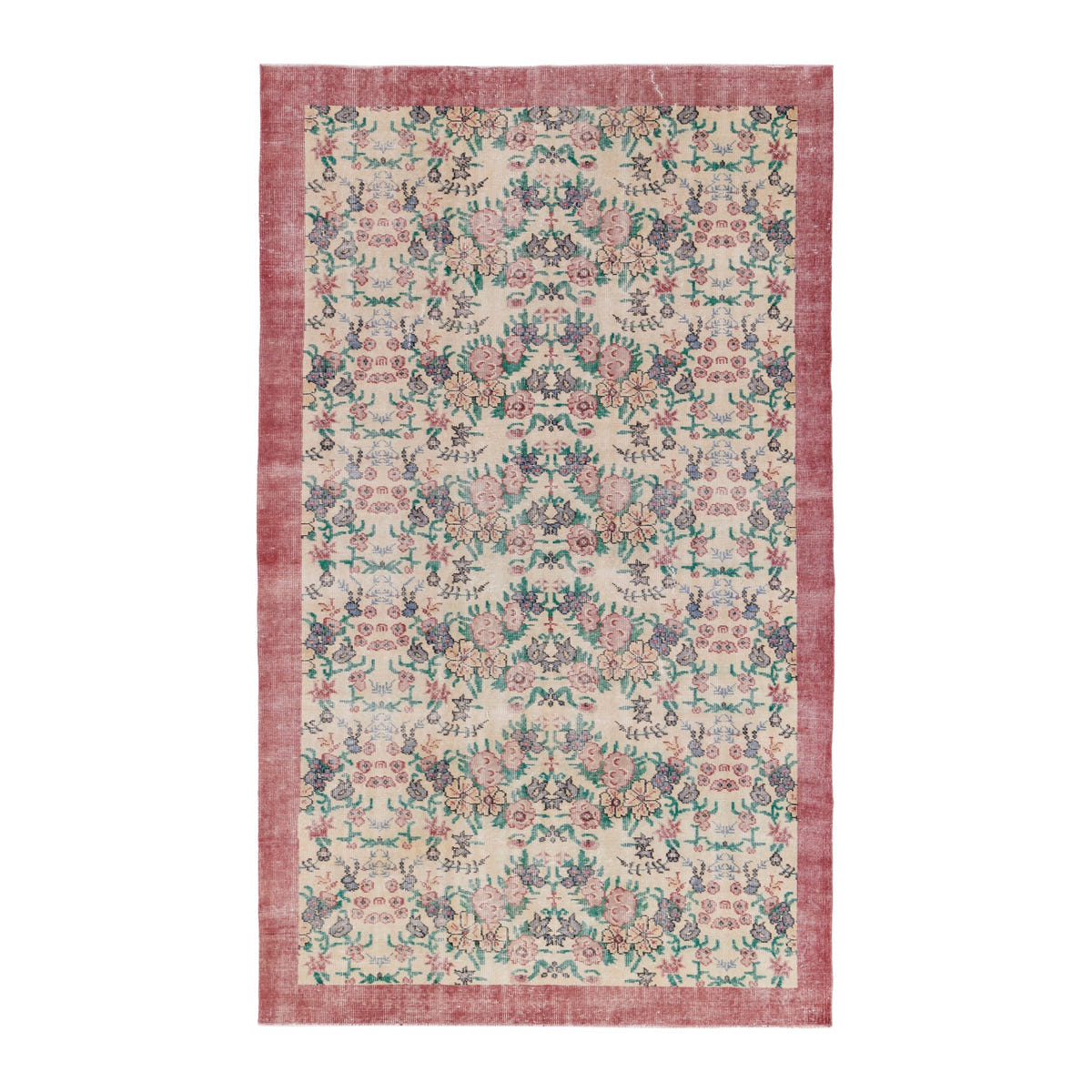 Turkish Isparta area rug in cream and muted pink, 5'9" x 9'5"