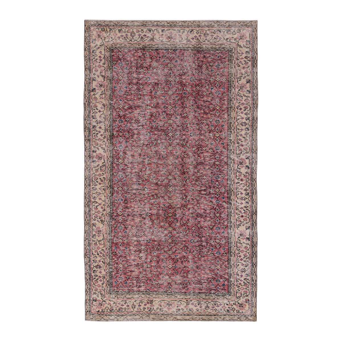 Turkish Isparta area rug in faded red and cream, 5'2" x 8'10"