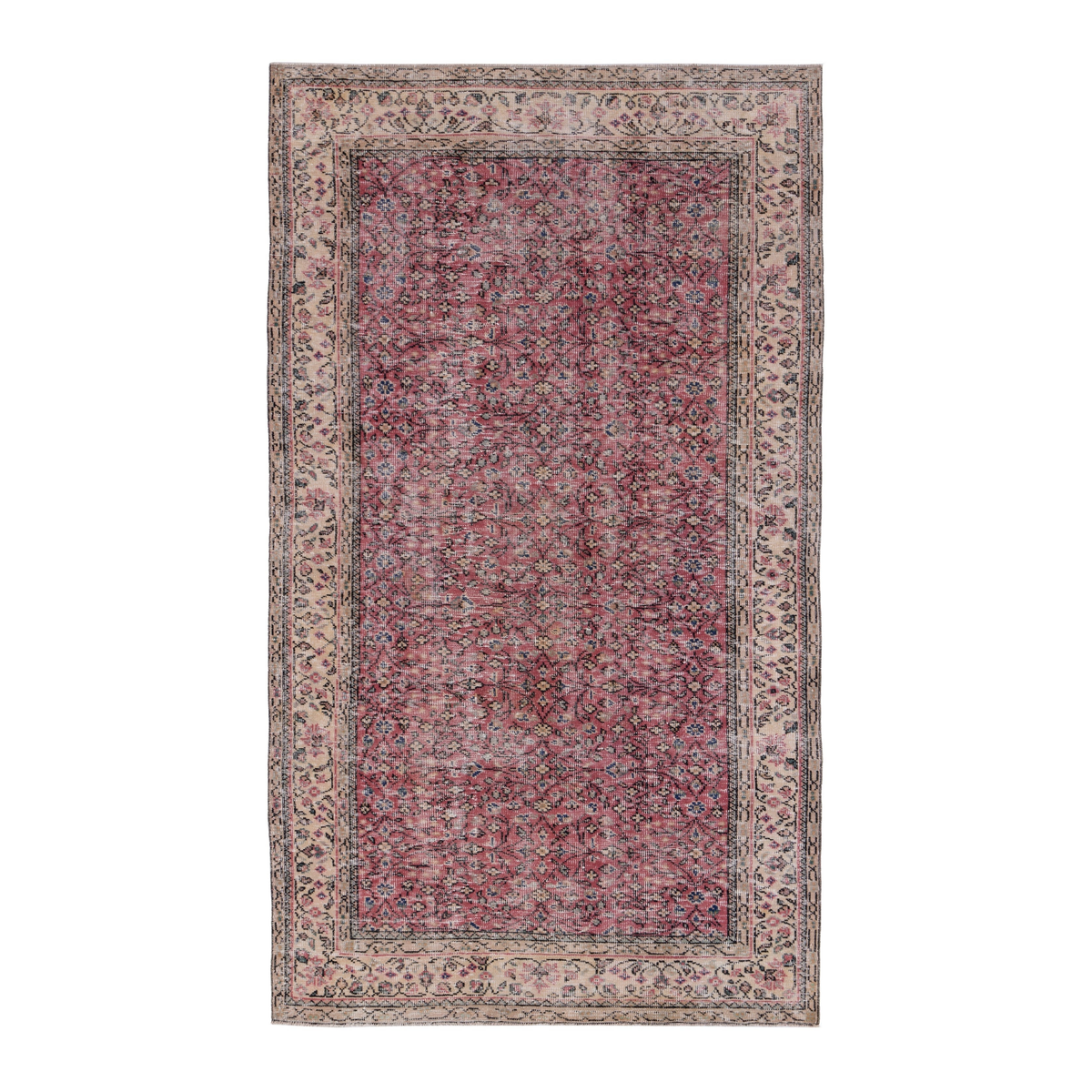 Turkish Isparta area rug in faded red and cream, 5'2" x 8'10"
