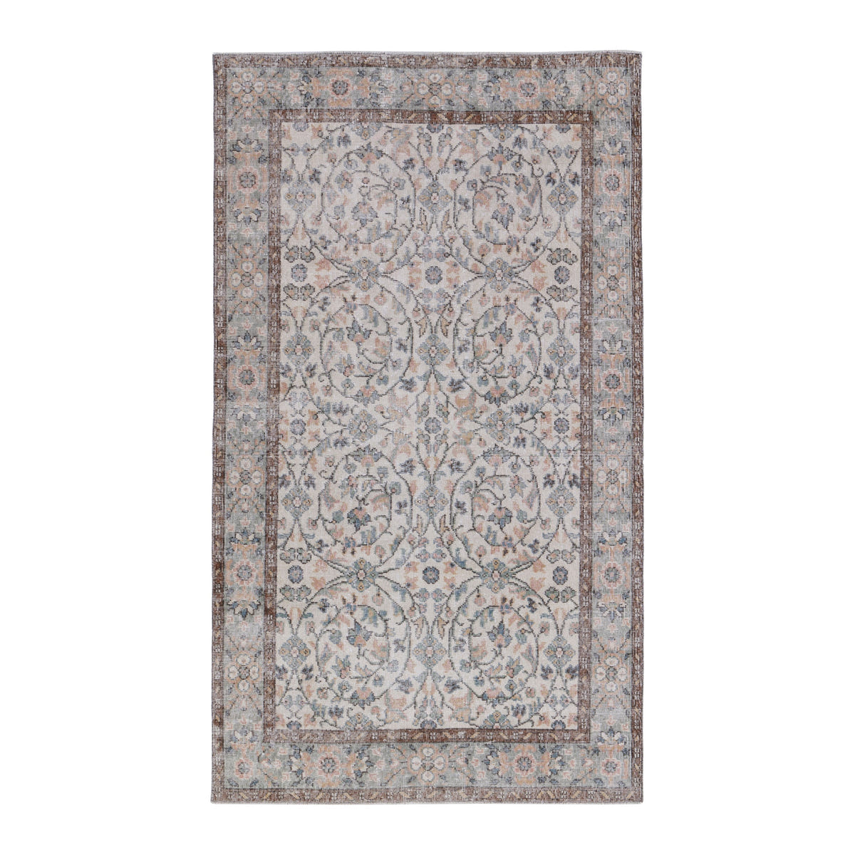 Turkish Isparta area rug in cream and dusty blue, 4'7" x 7'9"