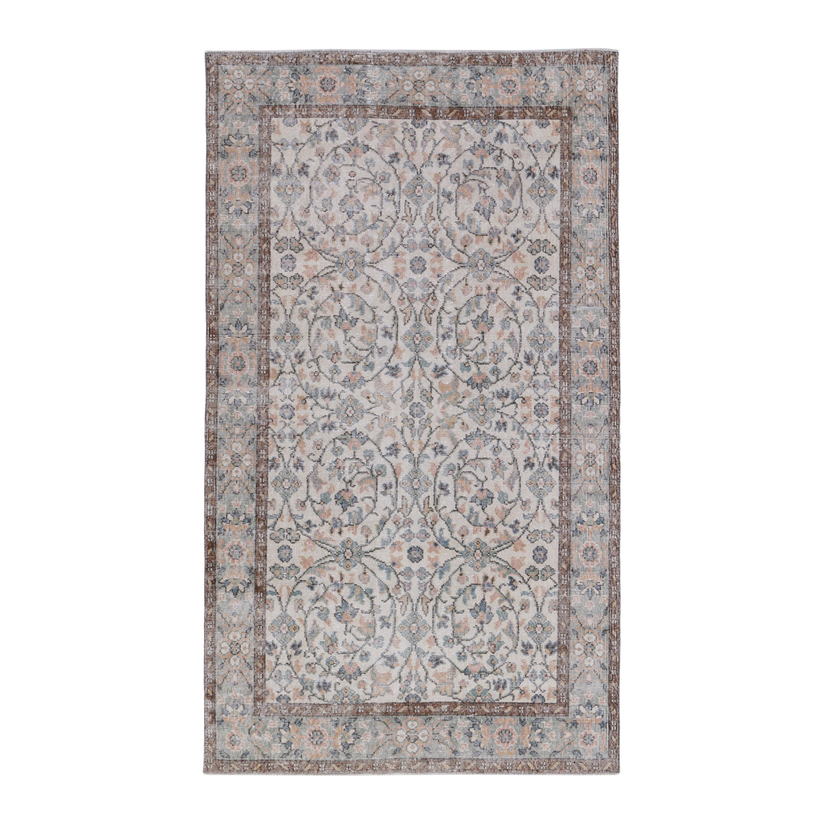 Turkish Isparta area rug in cream and dusty blue, 4'7" x 7'9"