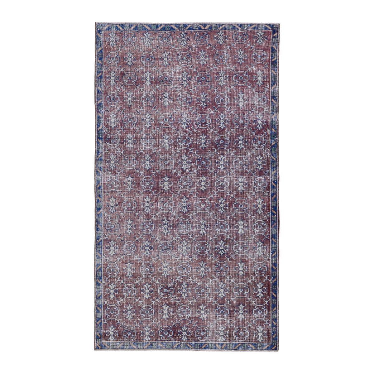 Turkish Isparta accent rug in faded red and denim, 3'7" x 6'4"