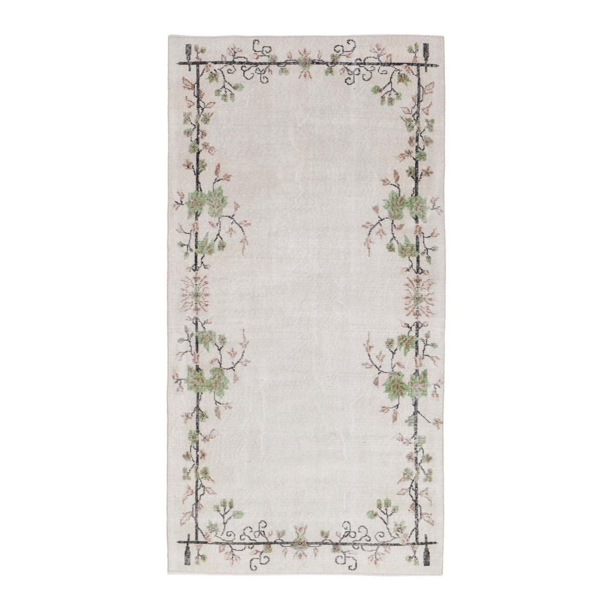 Turkish Isparta area rug in cream and sage, 3'9" x 7'2"
