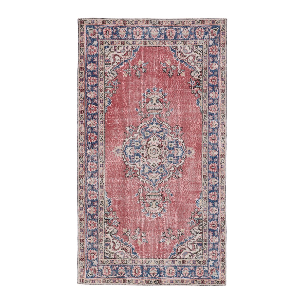 Turkish Isparta area rug in dusty rose and navy, 4' x 7'1"