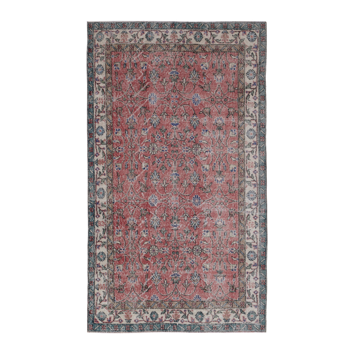 Turkish Isparta area rug in faded red and cream, 3'10" x 6'9"