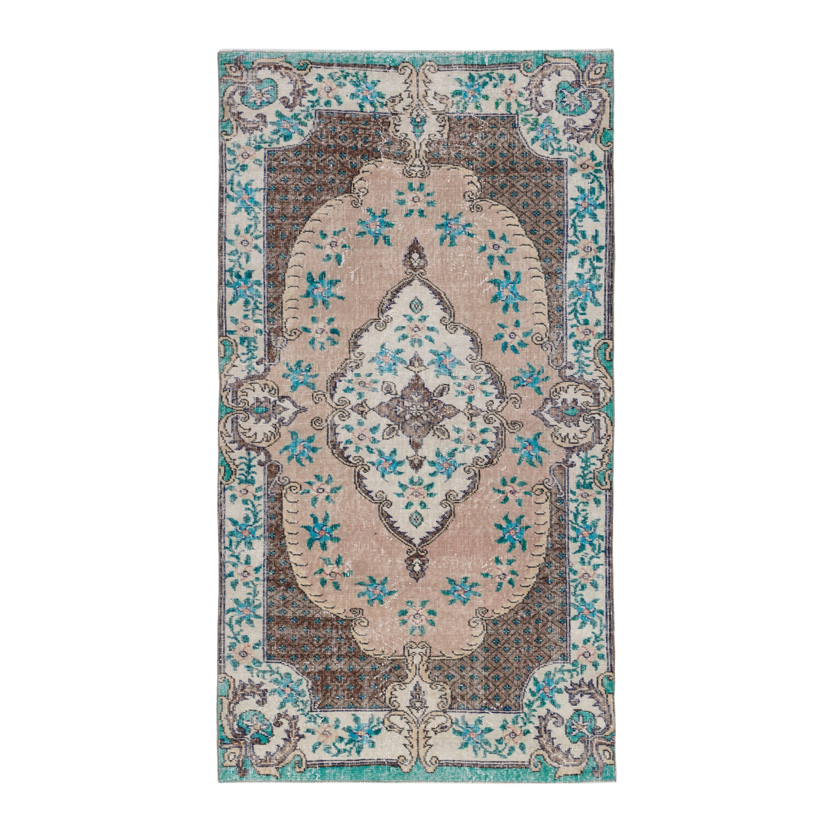 Turkish Isparta area rug in cream and dark brown, 3'8" x 6'9"