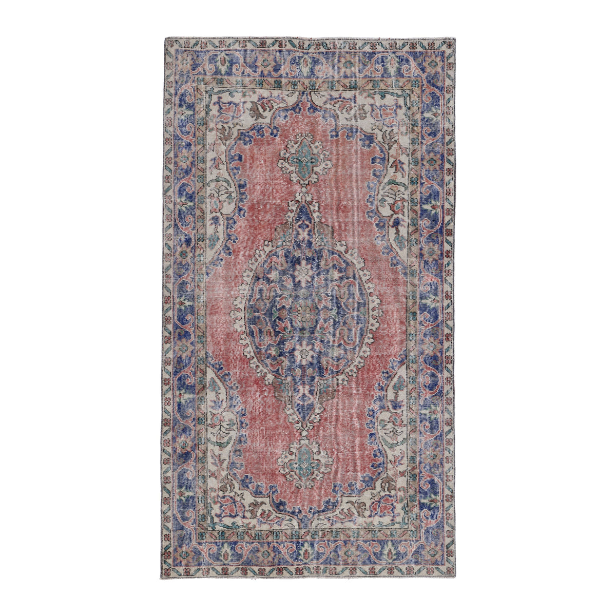 Turkish Isparta area rug in dusty rose and navy, 3'10" x 7'1"