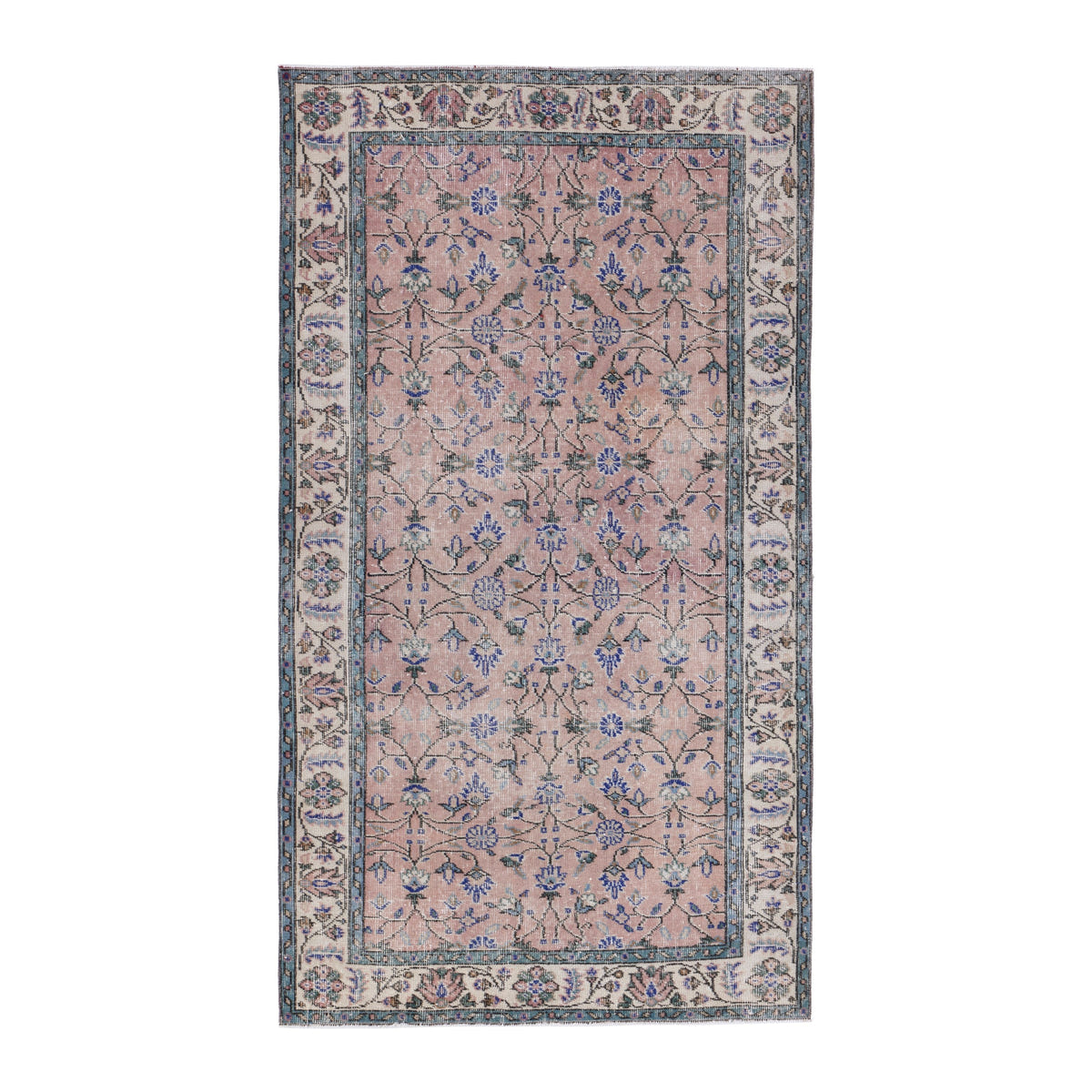 Turkish Isparta area rug in muted pink and cream, 3'9" x 6'10"