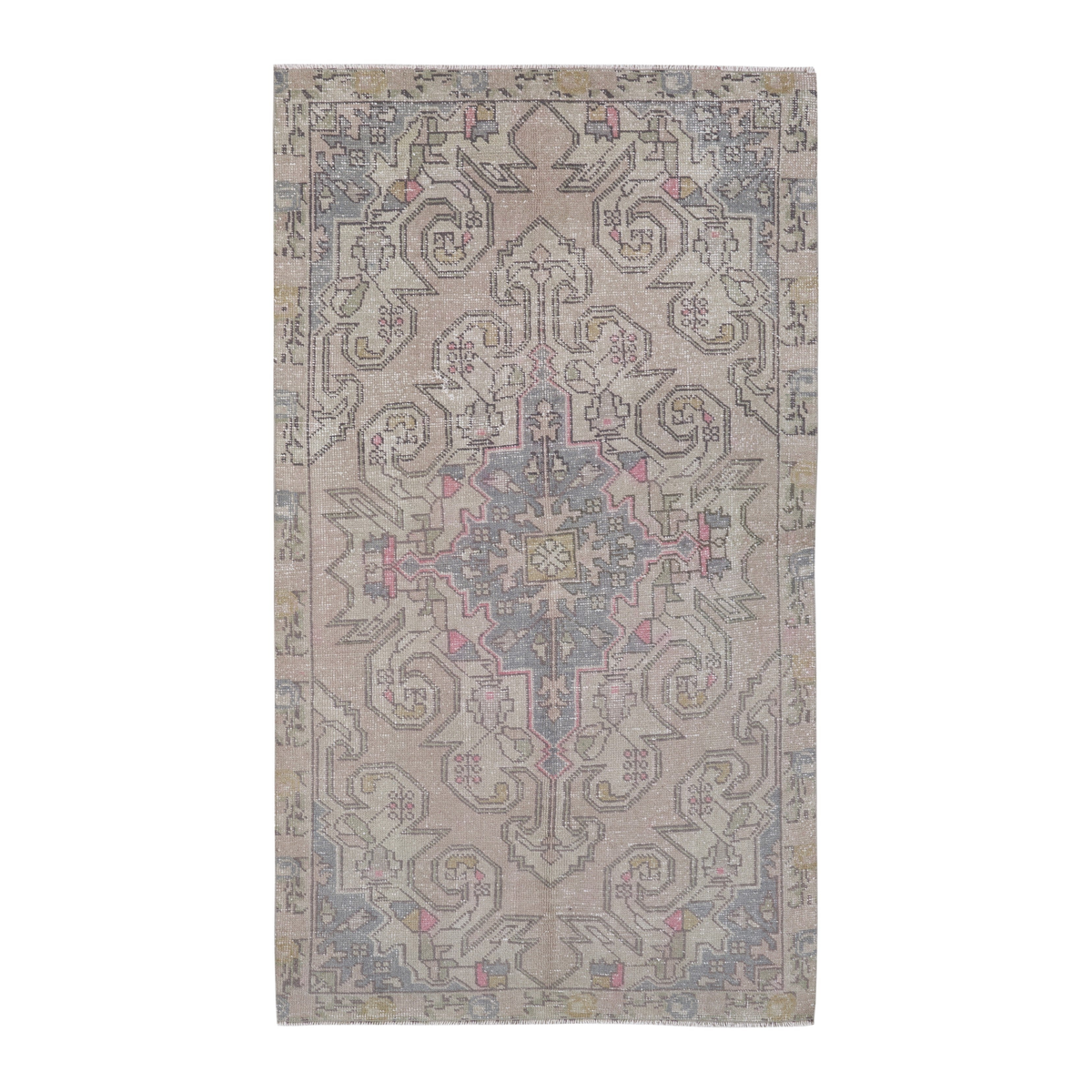Turkish Anatolian area rug in beige and dusty blue, 4'1" x 7'1"