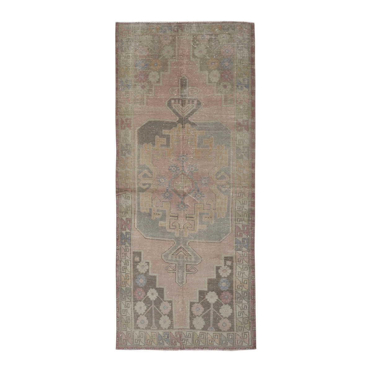 Turkish Anatolian runner rug in dusty rose and greige, 3'8" x 8'2"