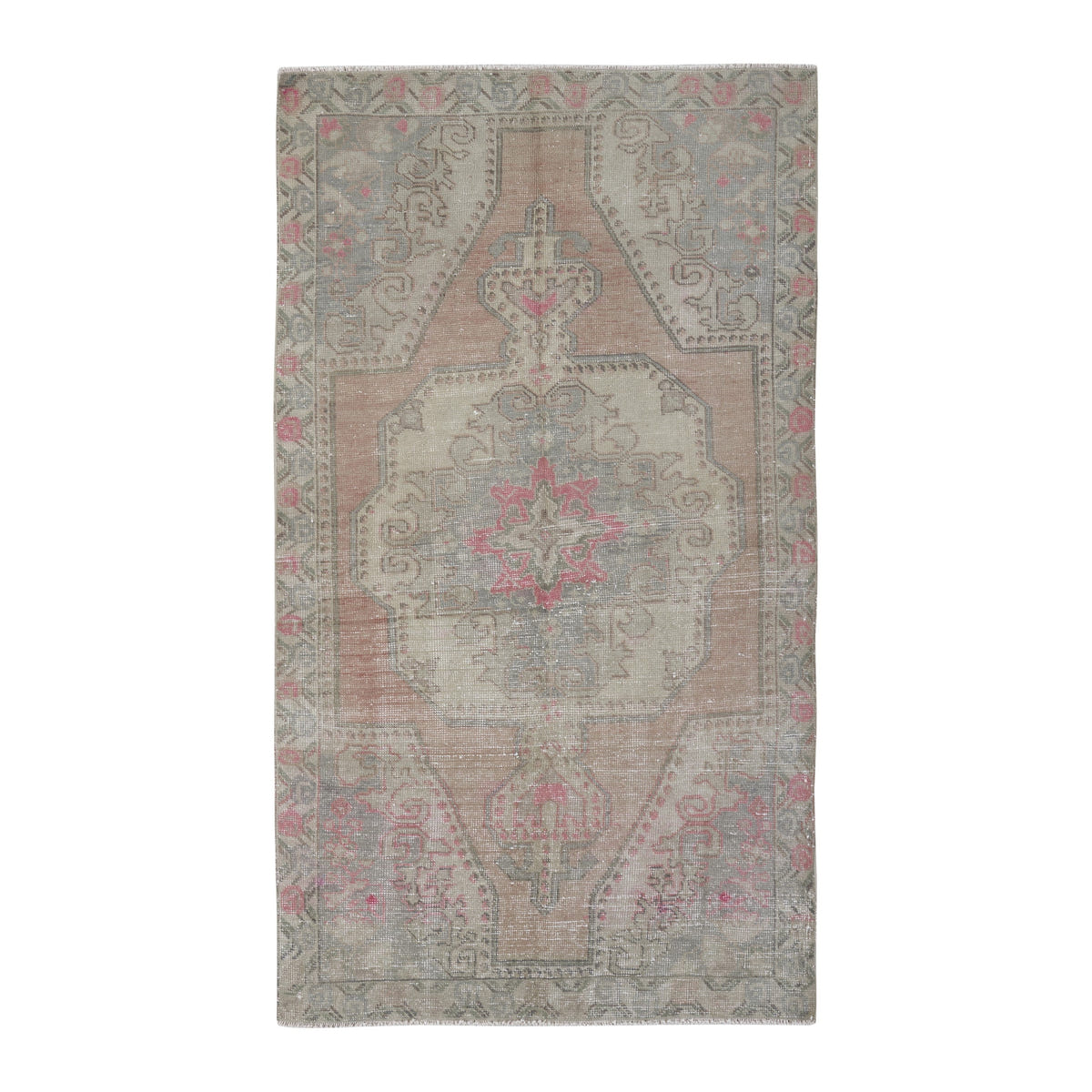 Turkish Anatolian area rug in cream and muted pink, 4' x 7'2"