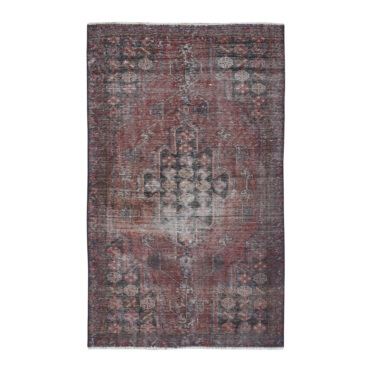 Persian Saveh area rug in burgundy and faded red, 4' x 6'10"