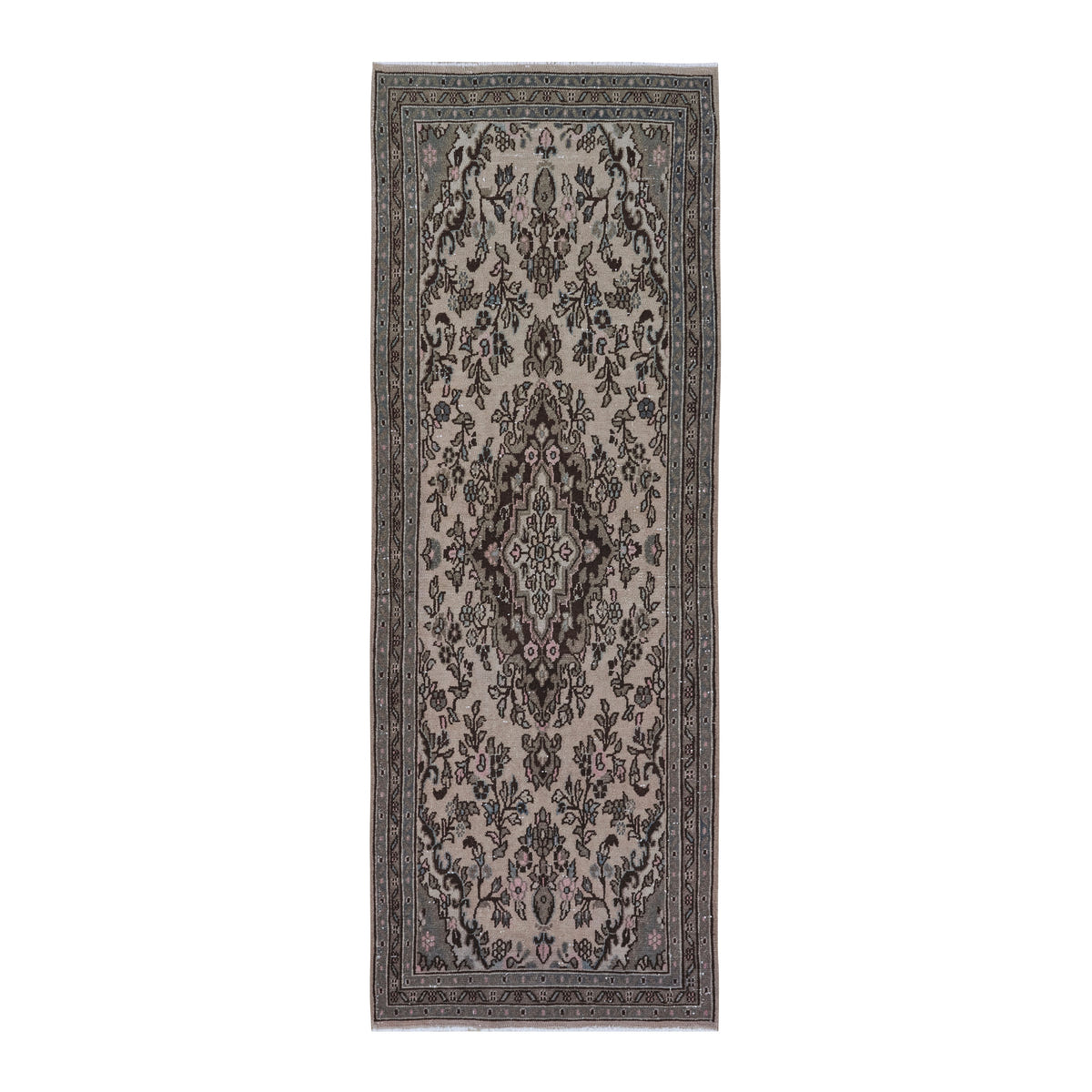 Persian Hamedan runner rug in cream and charcoal, 3'6" x 9'6"