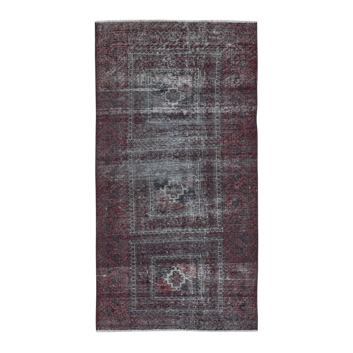 Persian Baluch area rug in burgundy and sage, 3'7" x 6'11"