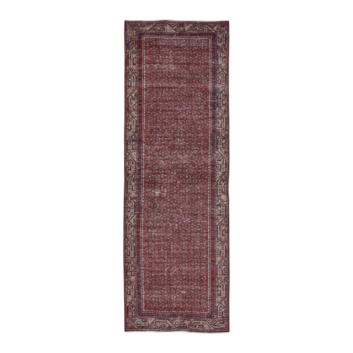 Persian Arak runner rug in deep red and greige, 3'1" x 9'4"