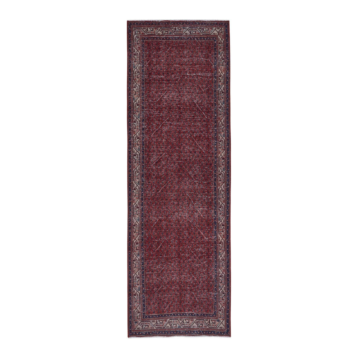 Persian Arak runner rug in burgundy and faded red, 3'3" x 10'4"