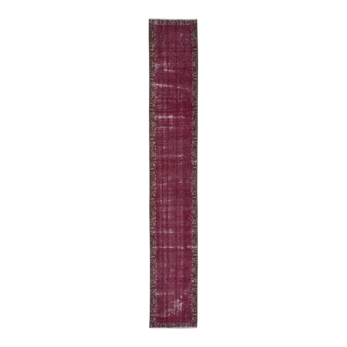 Persian Tabriz runner rug in burgundy and faded red, 2'6" x 15'7"