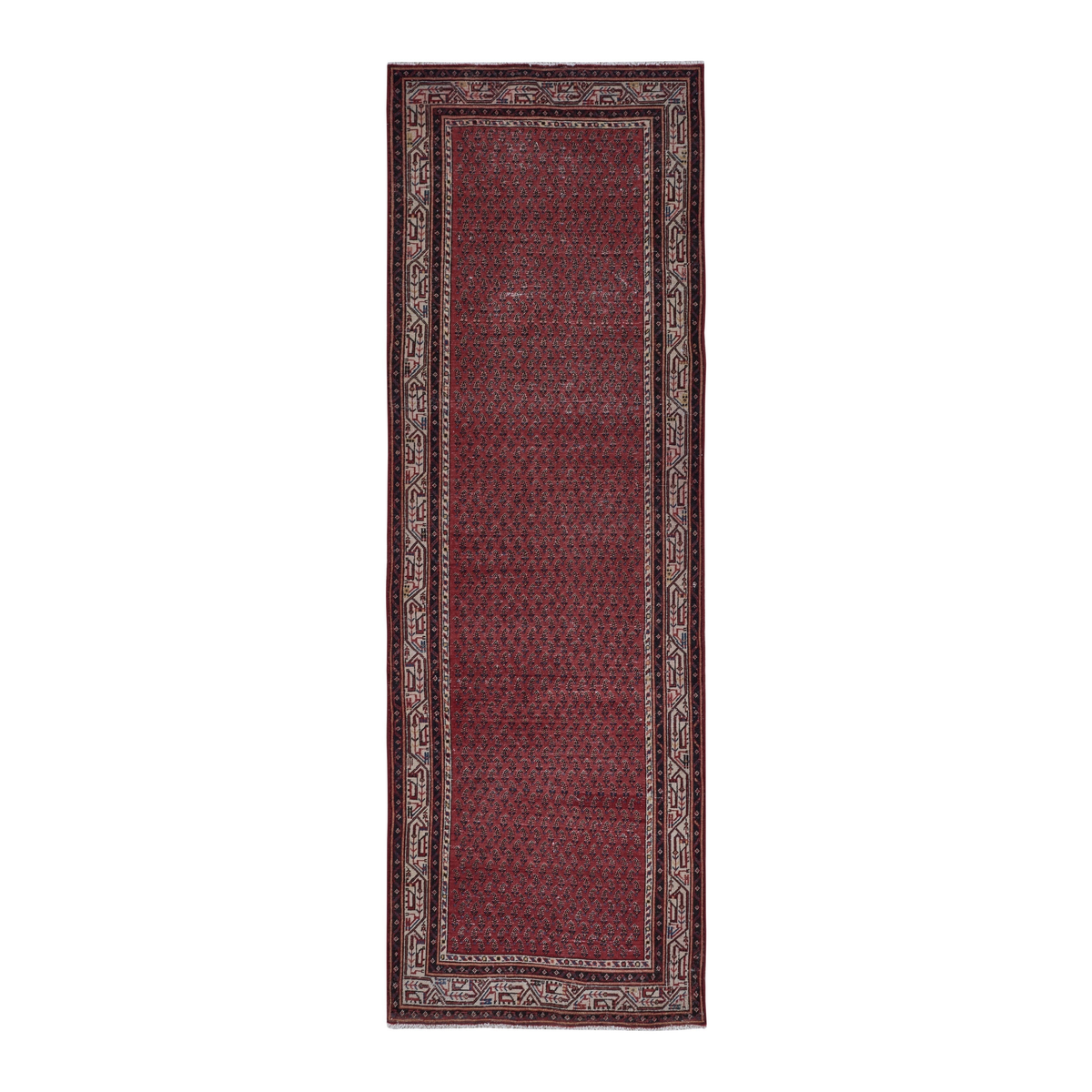 Persian Arak runner rug in burgundy and cream, 3'5" x 11'4"