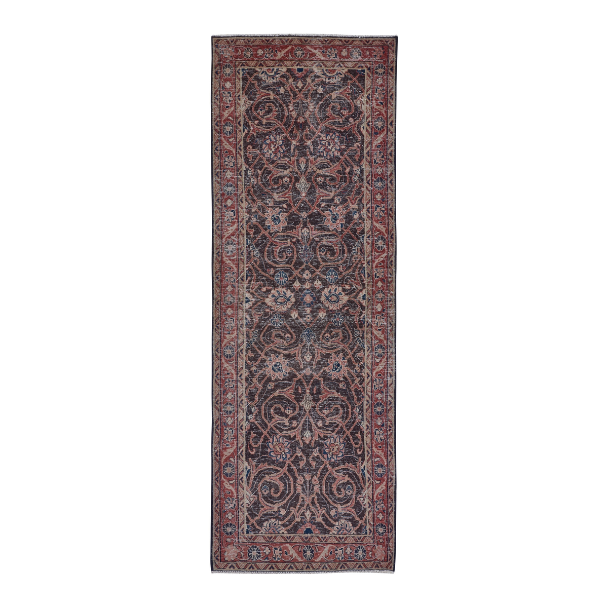 Persian Mahal runner rug in navy and rust, 3'6" x 10'2"