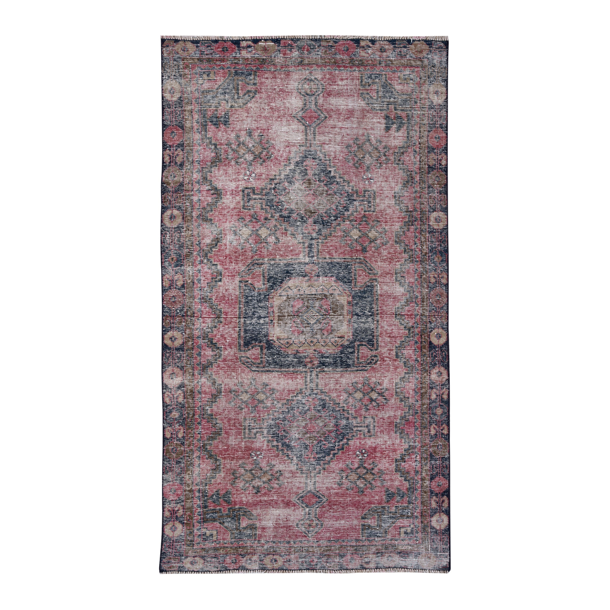 Persian Lori area rug in dusty rose and dark teal, 3'10" x 7'6"