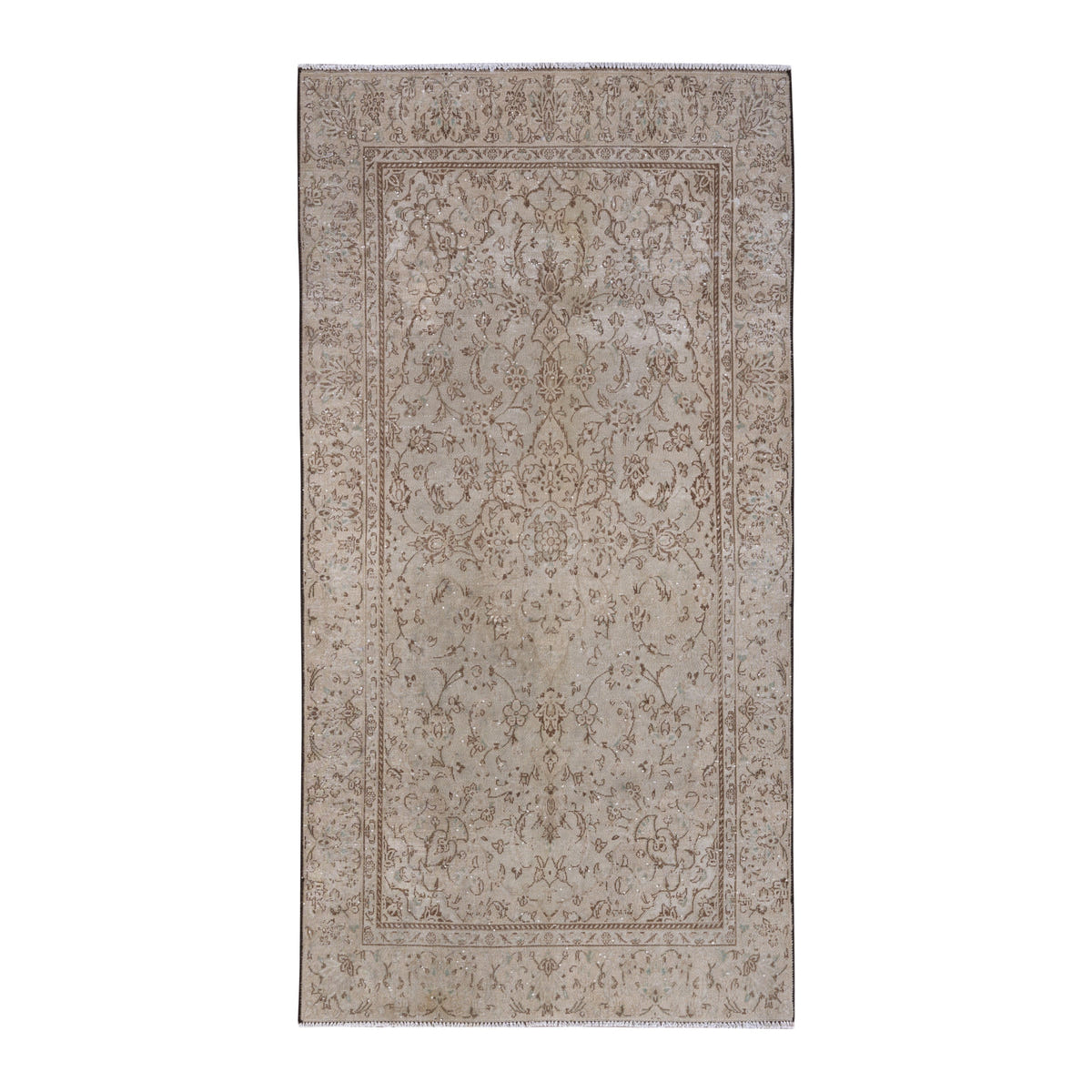 Persian Kashan area rug in greige and taupe, 3'9" x 7'3"