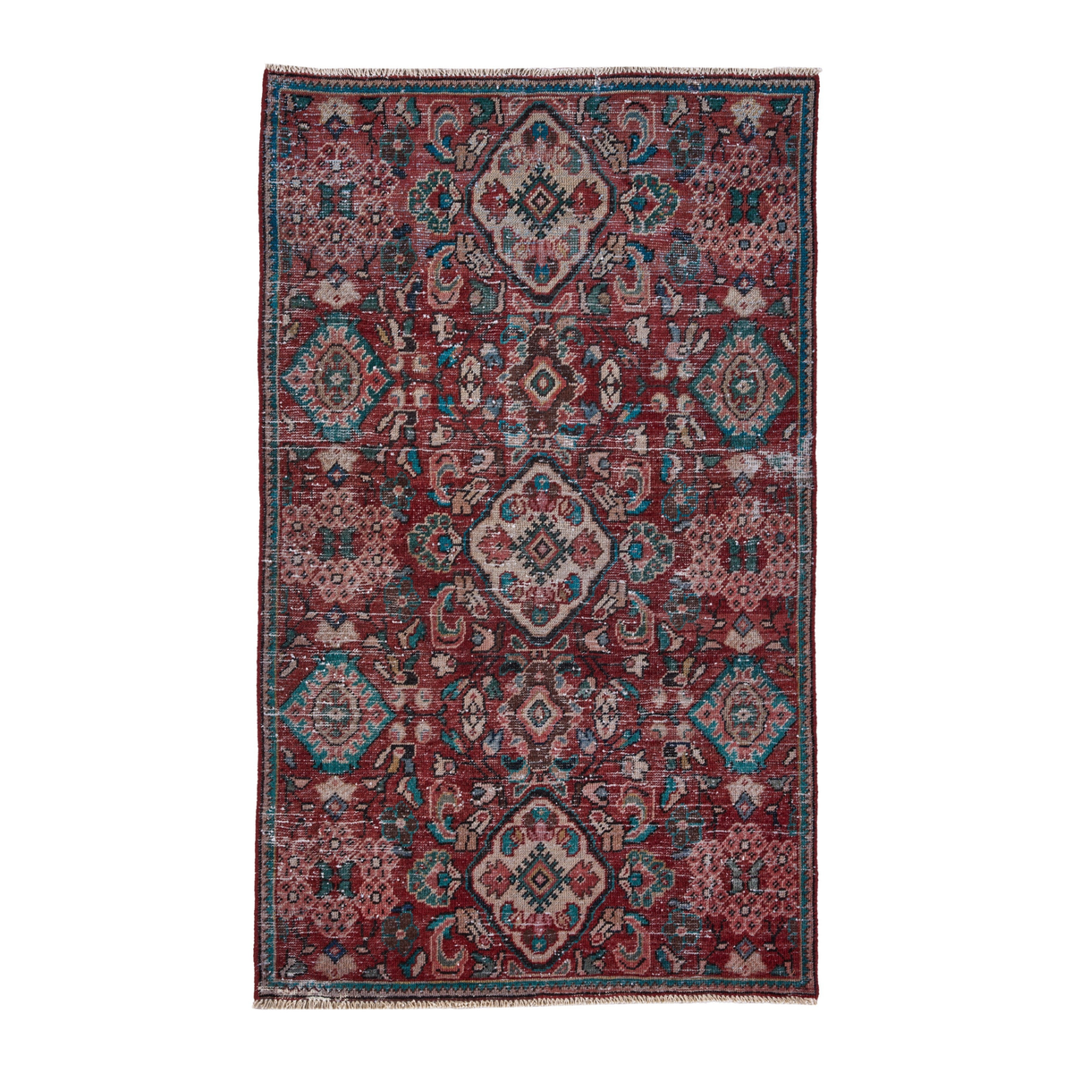 Persian Mahal accent rug in deep red and muted pink, 3'5" x 5'7"