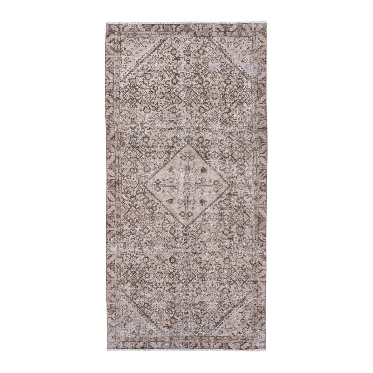 Persian Hamedan area rug in taupe and greige, 4'8" x 9'10"