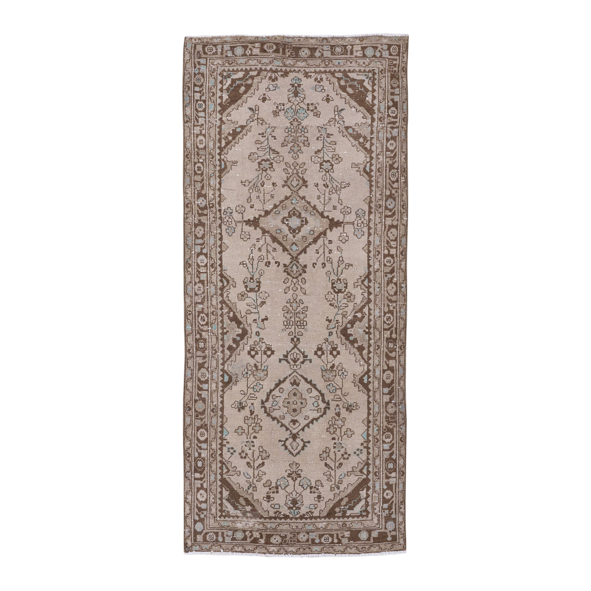 Persian Hamedan runner rug in cream and fawn, 3'4" x 7'10"