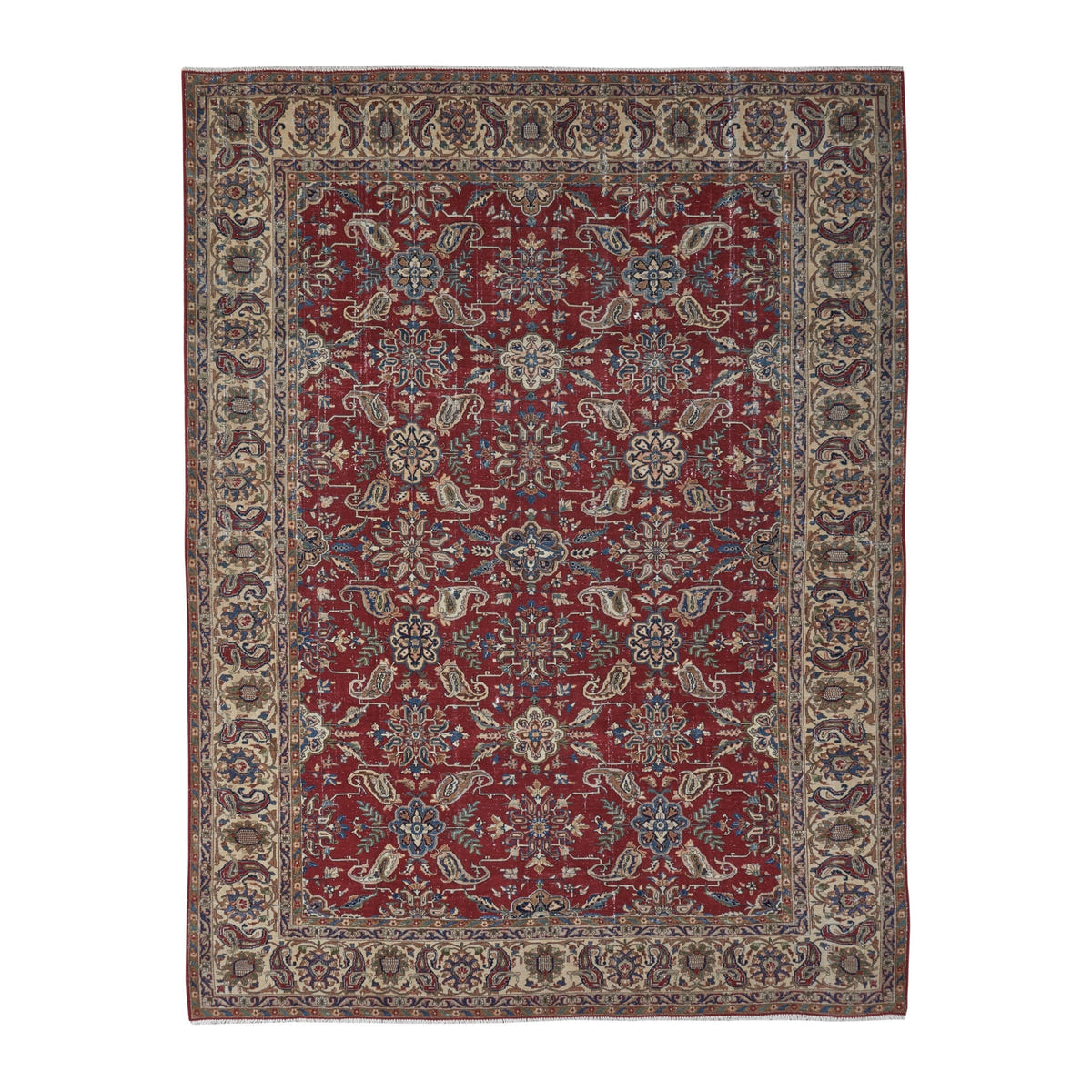 Persian Yazd oversized rug in burgundy and cream, 8'4" x 11'3"