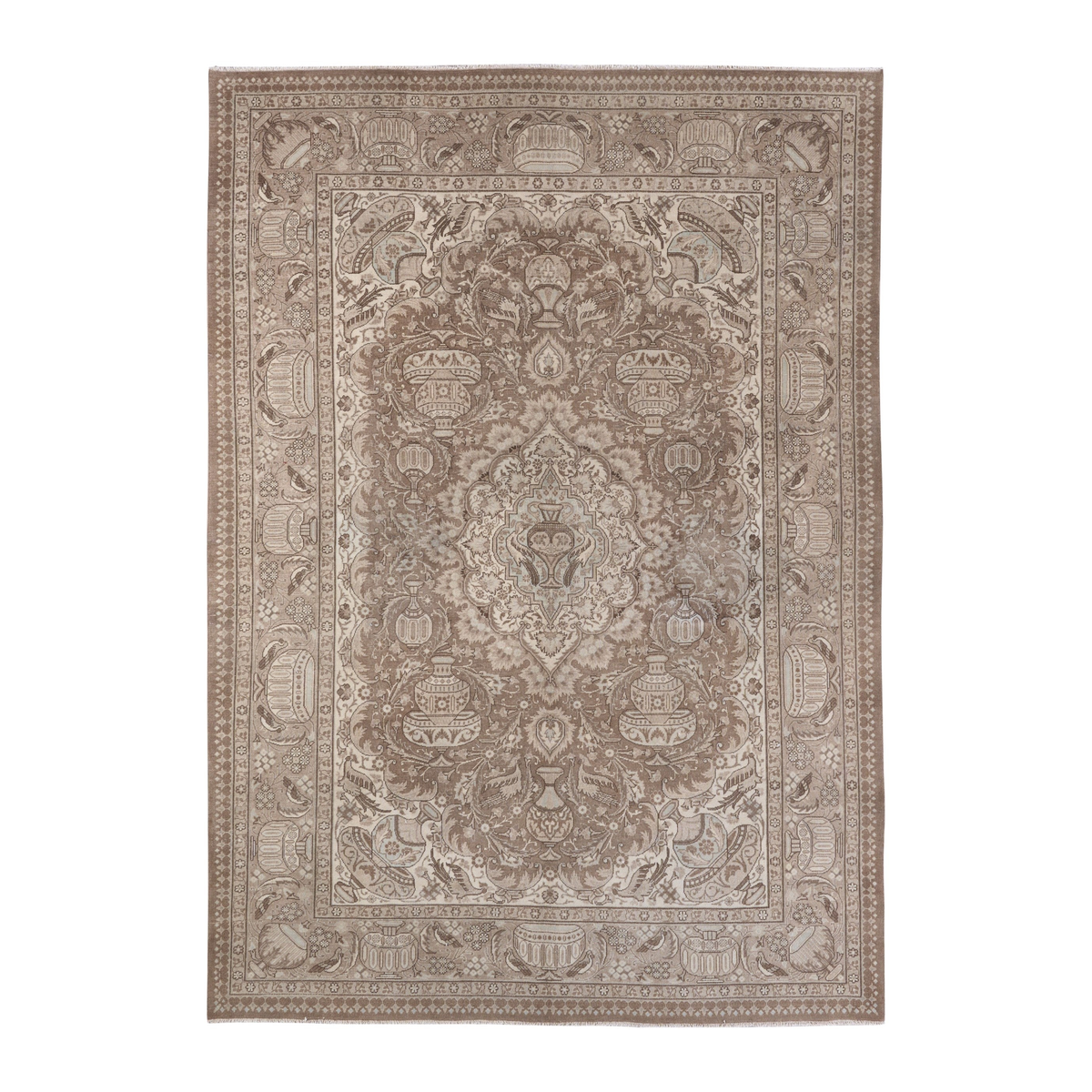 Persian Kashmar oversized rug in taupe and greige, 8' x 10'11"