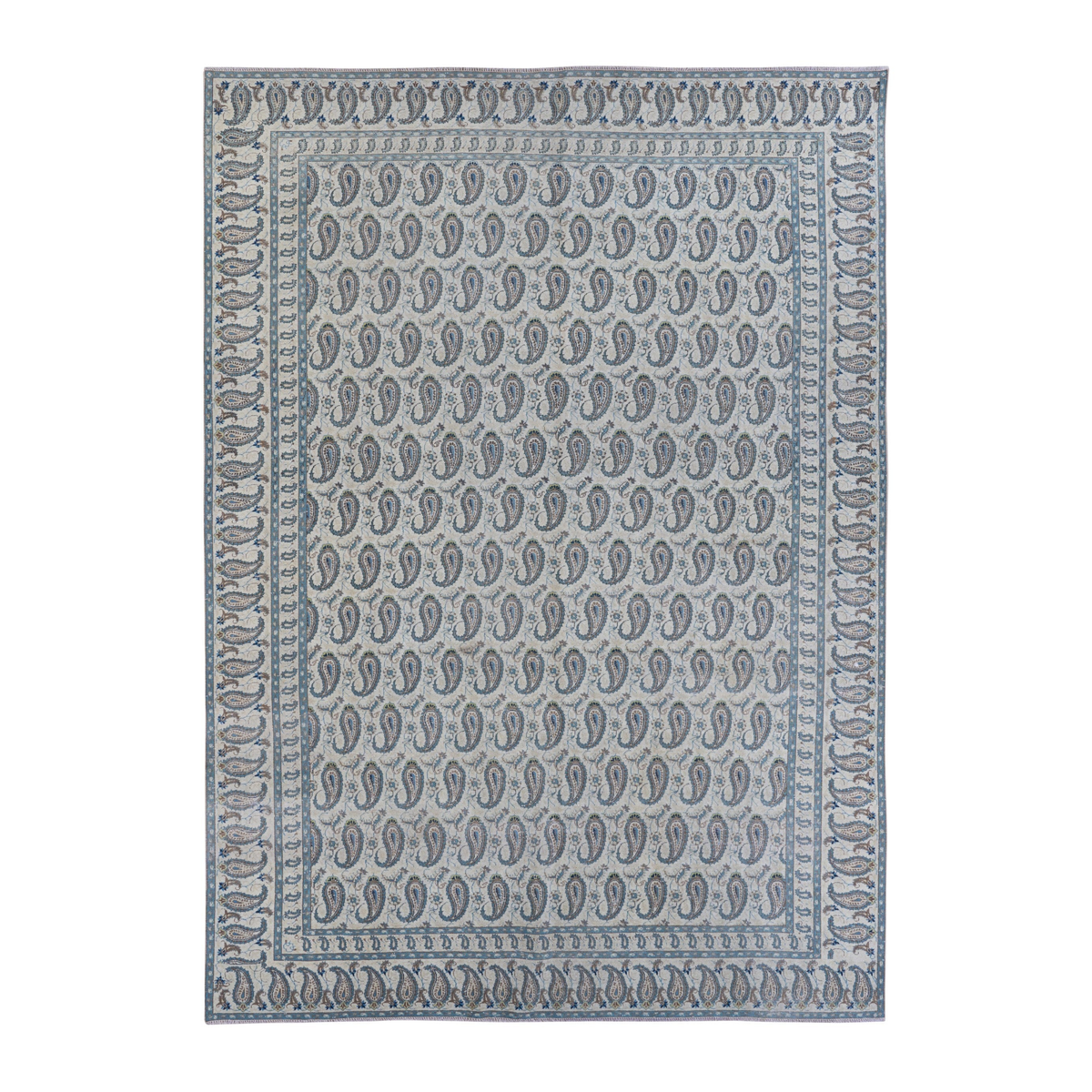 Persian Kashan oversized rug in light gray and slate blue, 9'7" x 13'3"