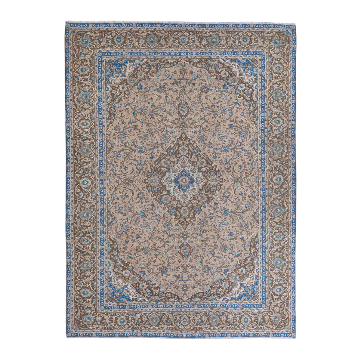 Persian Kashan oversized rug in beige and brown, 9'5" x 12'8"