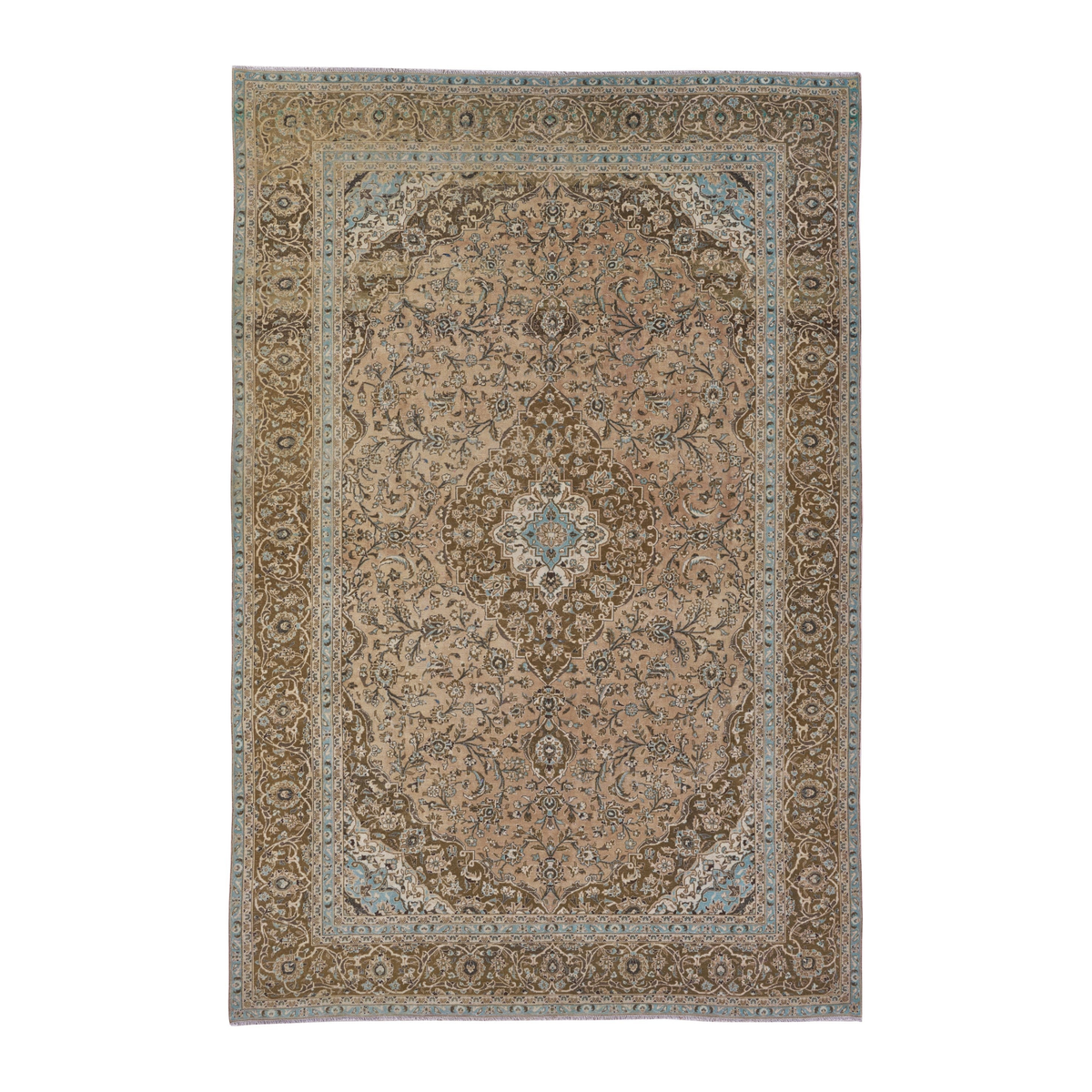 Persian Kashan oversized rug in tan and brown, 9' x 13'2"