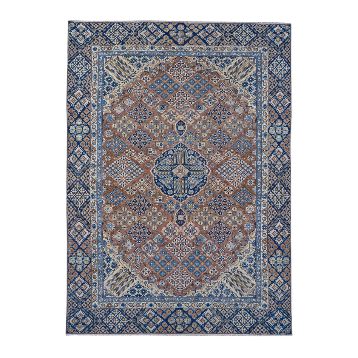 Persian Kashan oversized rug in rust and navy, 9'2" x 12'10"