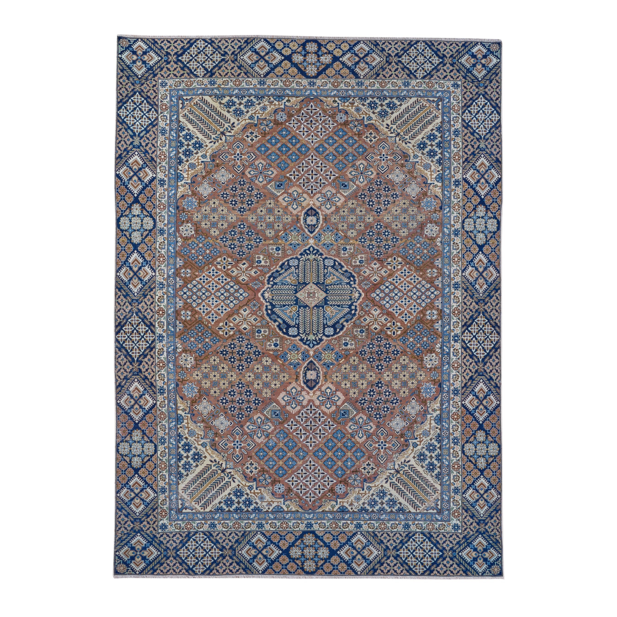Persian Kashan oversized rug in rust and navy, 9'2" x 12'10"