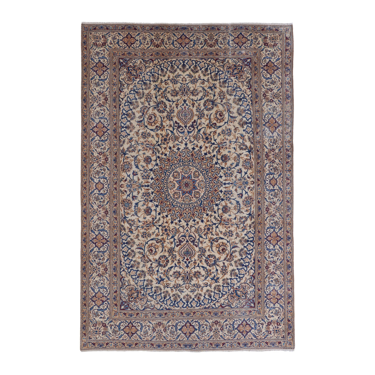 Persian Kashan oversized rug in ivory and dark blue, 7'8" x 11'10"