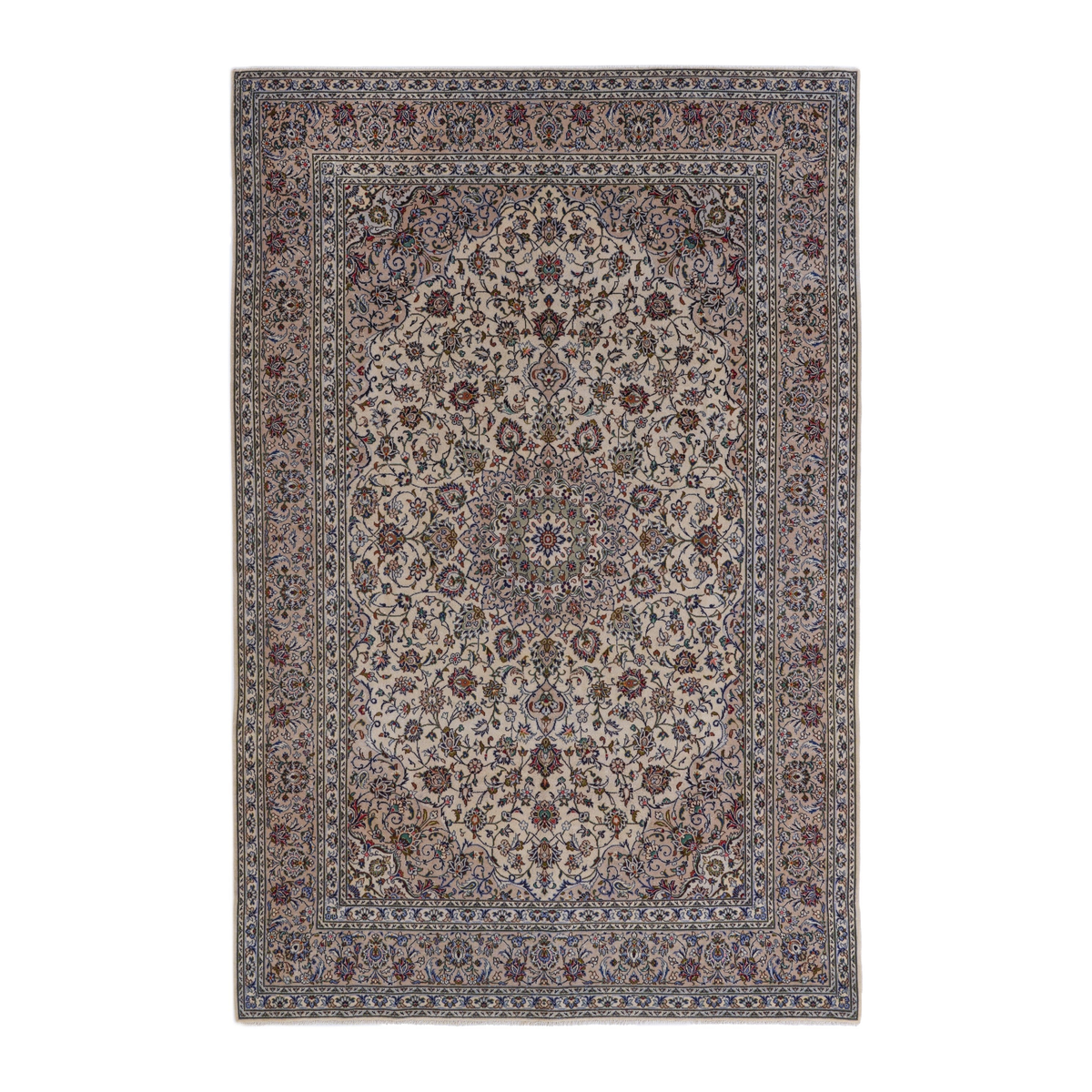 Persian Kashan oversized rug in ivory and burgundy, 8'2" x 11'6"