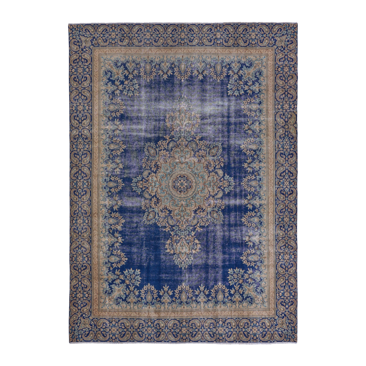 Persian Kerman oversized rug in navy and cream, 9'1" x 12'7"