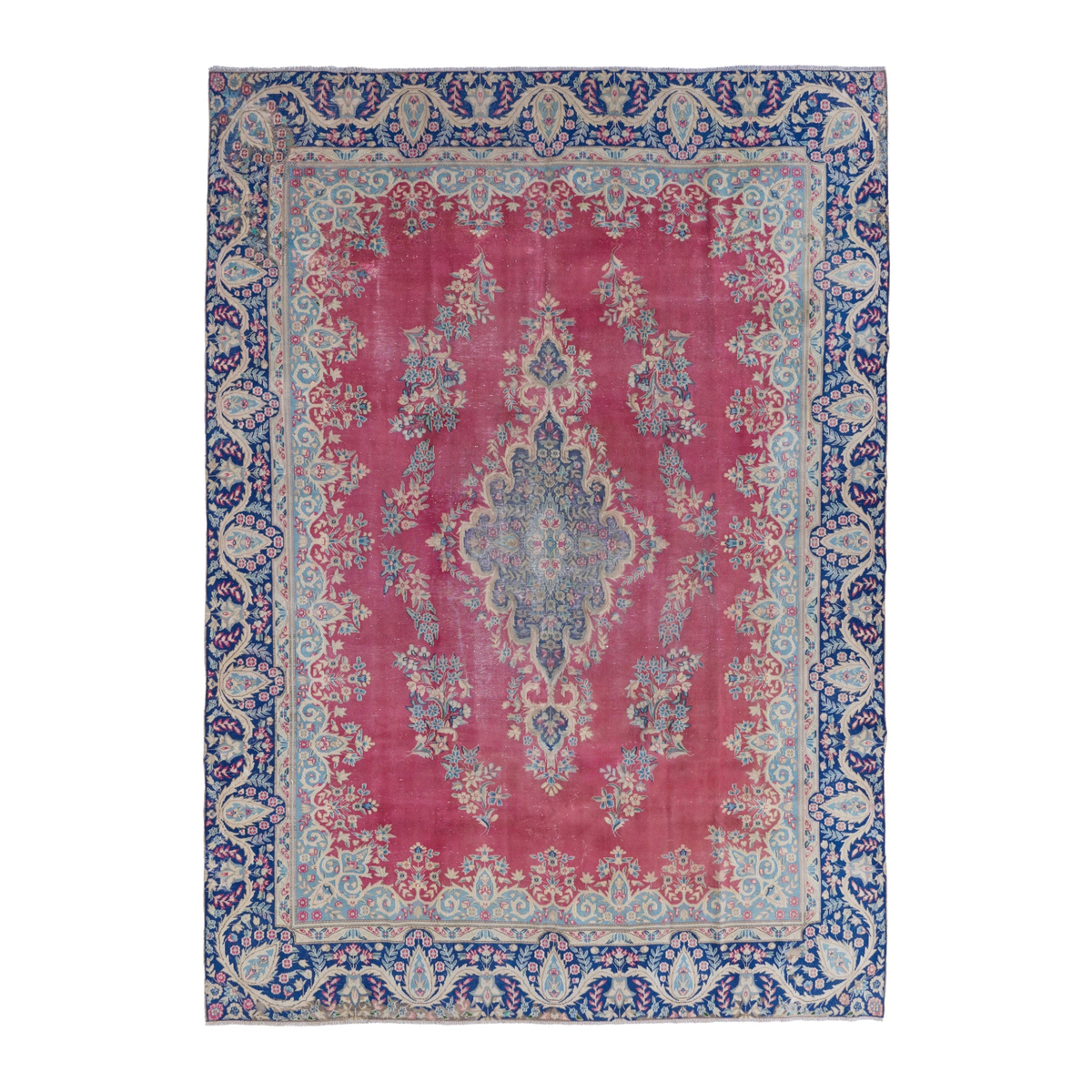 Persian Kerman oversized rug in rose and navy, 9' x 12'8"