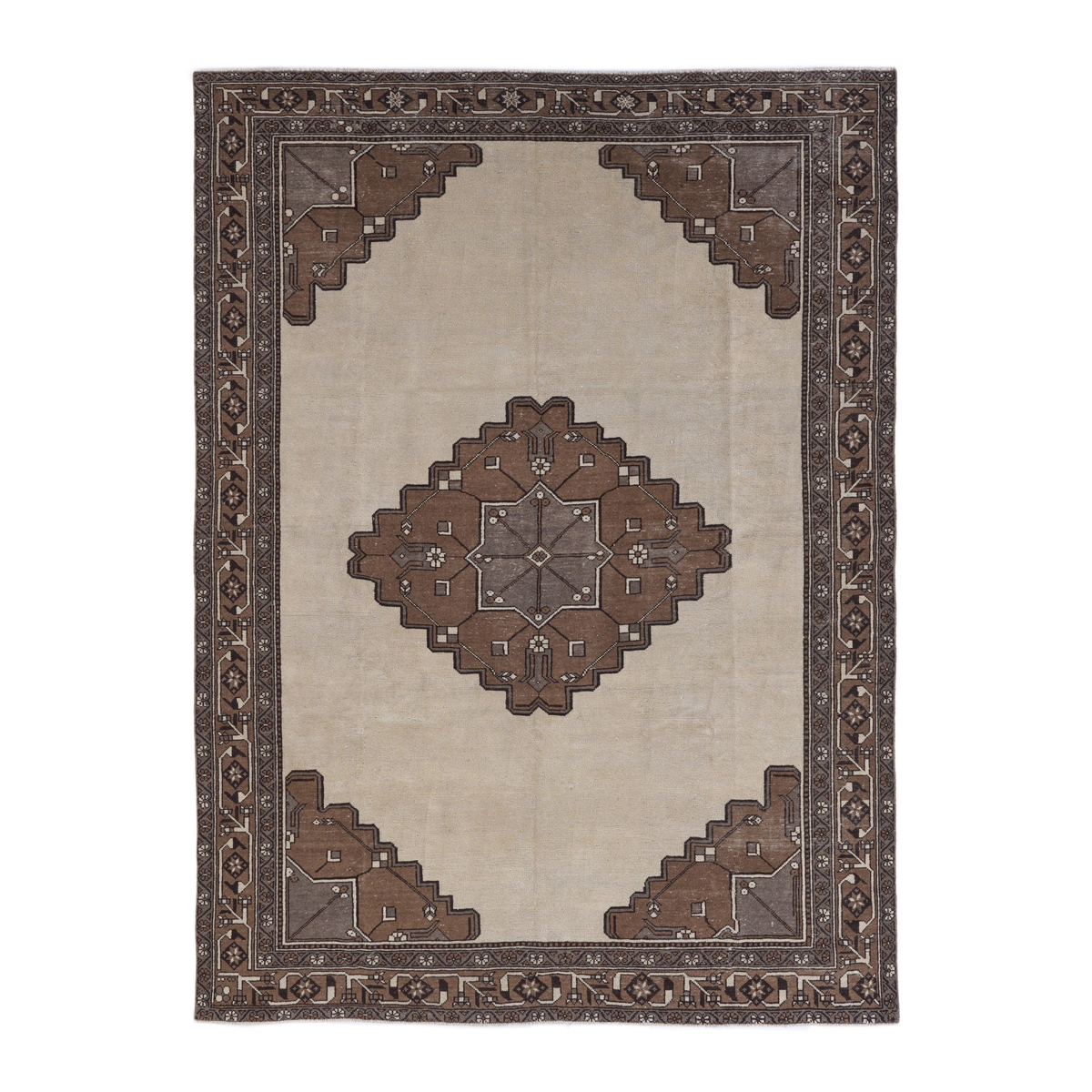 Persian Ferdos oversized rug in cream and dark brown, 7'9" x 10'11"