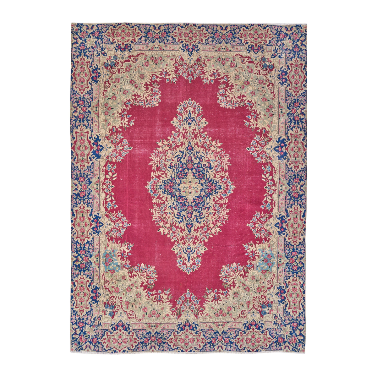 Persian Kerman oversized rug in deep red and navy, 8'9" x 12'3"