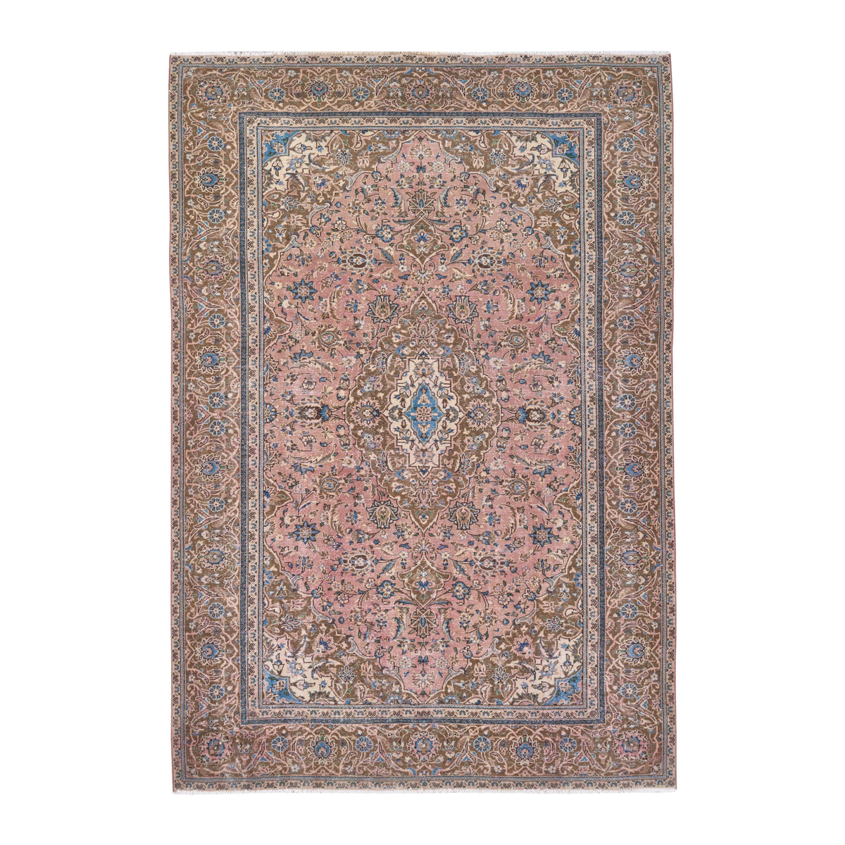 Persian Kashan oversized rug in dusty rose and antique gold, 7'7" x 10'11"
