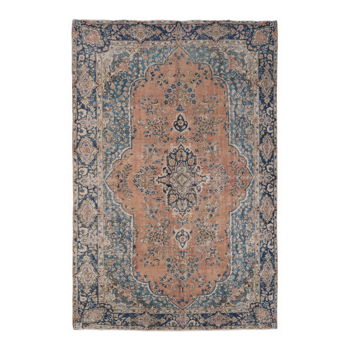 Persian Kerman oversized rug in terracotta and navy, 7'11" x 12'2"