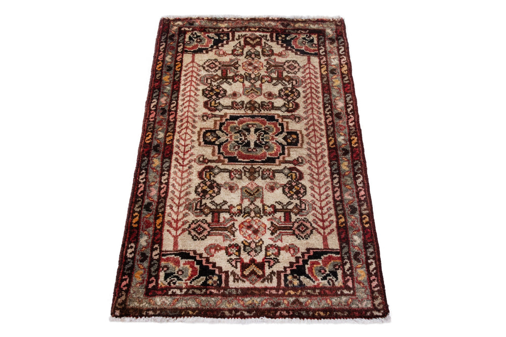 Persian Hamedan accent rug in cream and dark brown, view 2 of 8