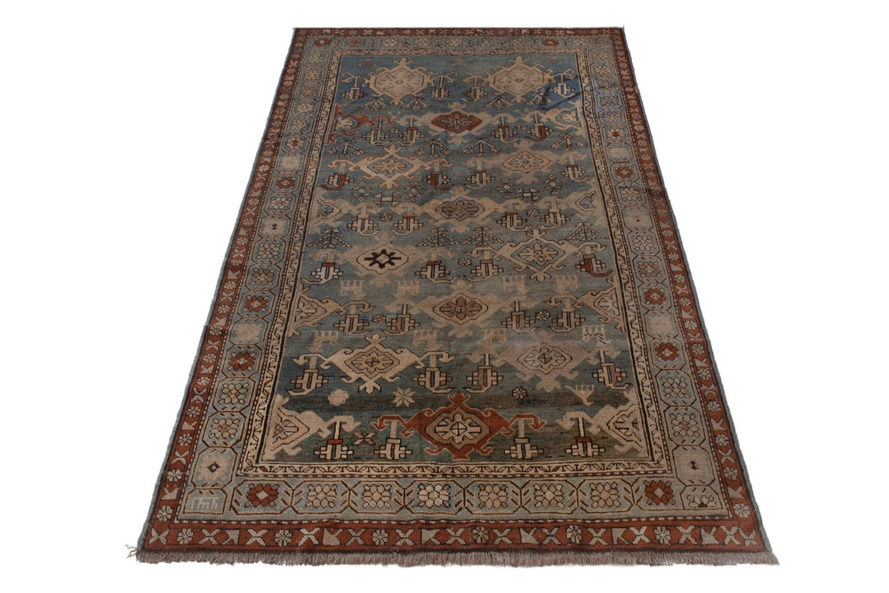 Persian Shiraz area rug in slate blue and brick