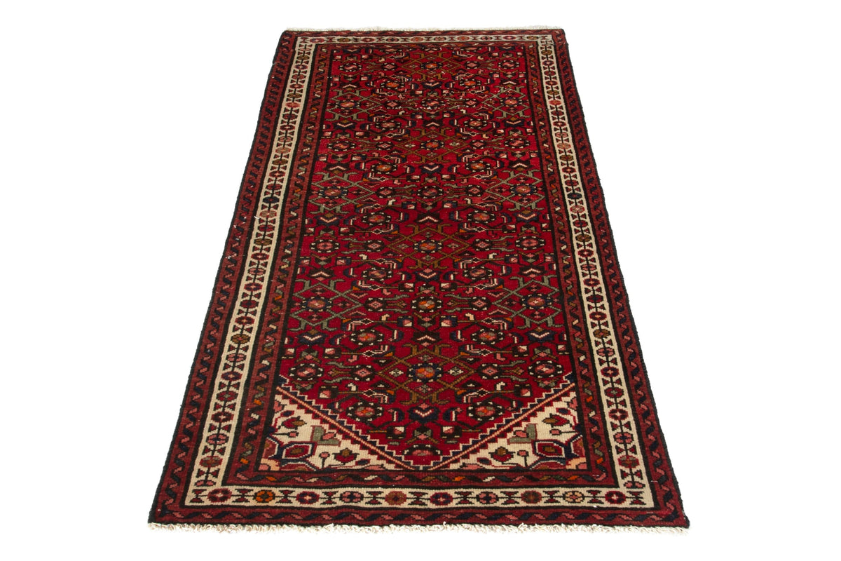 Persian Hamadan runner rug in deep red and ivory, view 2 of 18